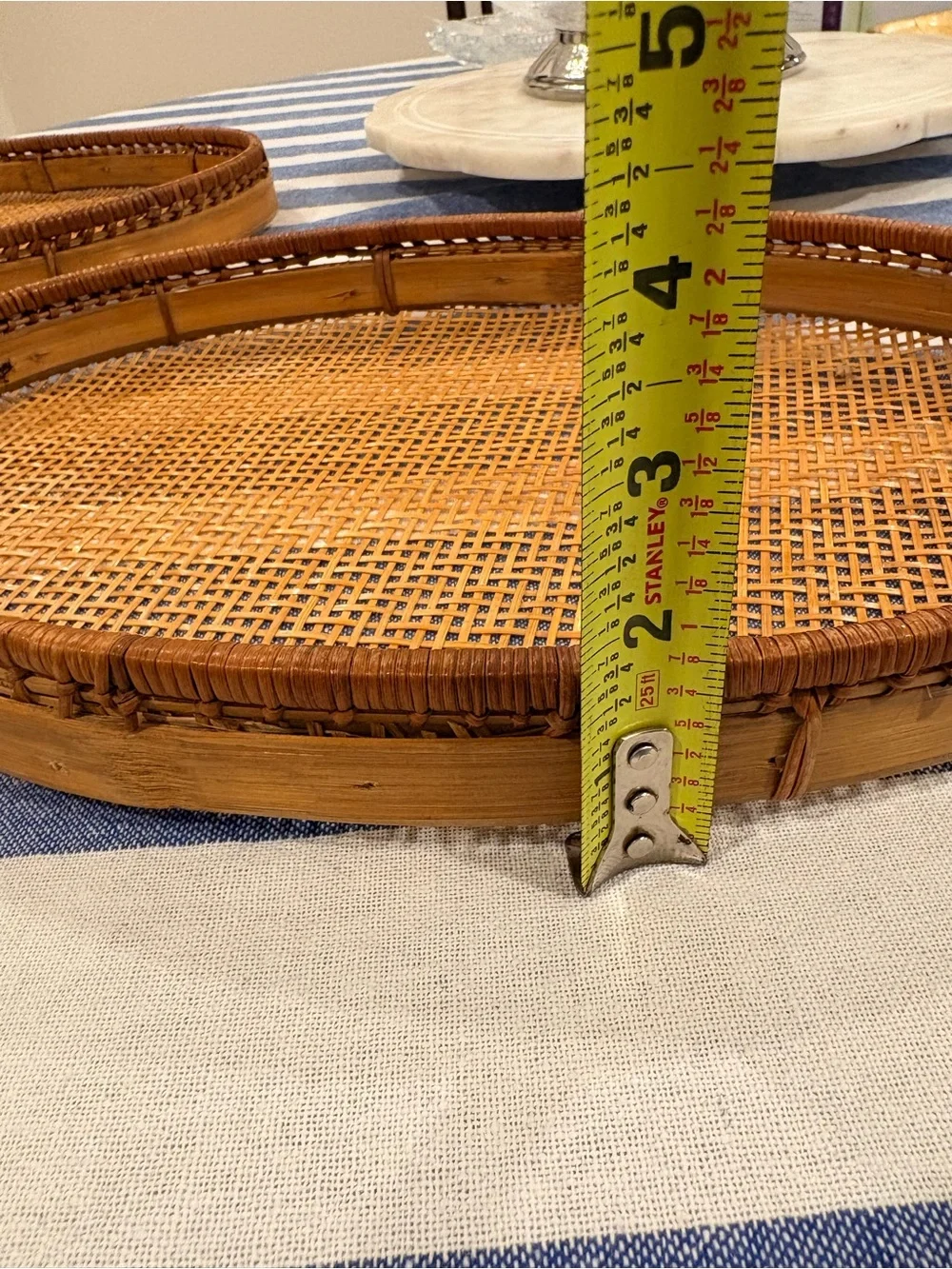 Vintage Bamboo Rattan Oval Nesting Trays Set of 2 Boho Coastal
